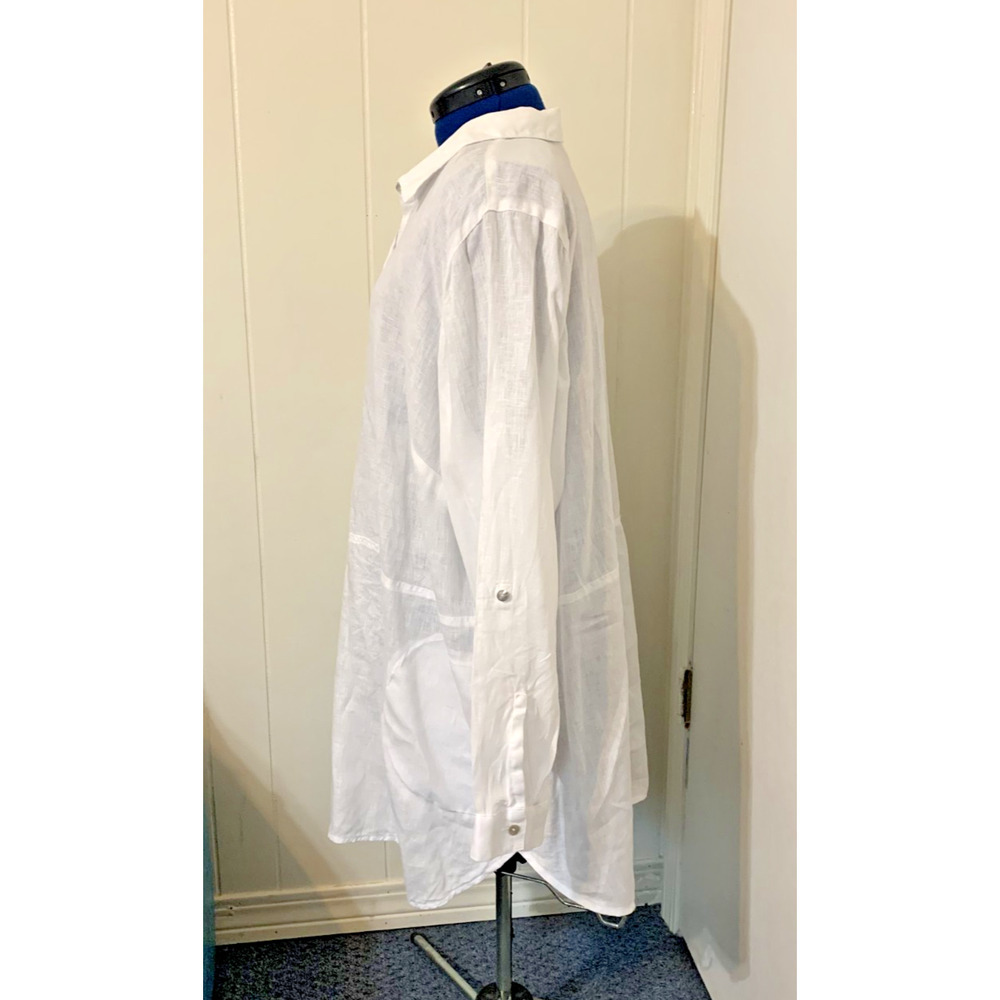 J Jill Love linen White Shirt dress 3x Pockets Roll Tab Sleeve Beach Resort - Picture 2 of 13